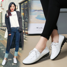Sepatu Tods Wanita Kulit Asli Sol Datar Versi Korea (Putih) (Putih)