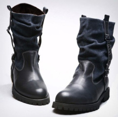 Korea Fashion Style Kulit Putaran Sepatu Katun Sepatu Boot Sepatu Boots Pria (Biru (Ditambah Beludru Di Dalam))