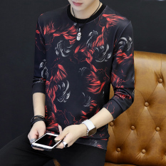 Korea Fashion Style Laki-laki Musim Gugur Produk Baru T-shirt Pullover Kaos Sweater (Kalkun Merah)
