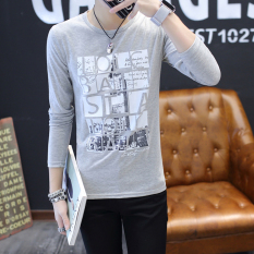 Gaya Jepang Pria Kerah V Ramping Jixin Ling Baju Dalaman Kaos (Menara Selai Abu-abu)
