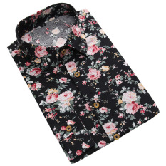 Korea Modis Gaya Lengan Panjang Kemeja Motif Bunga Cetak Bunga Ramping Rusak Bunga Atasan Kemeja (Tidak 2 Warna) baju Atasan Kaos Pria Kemeja Pria