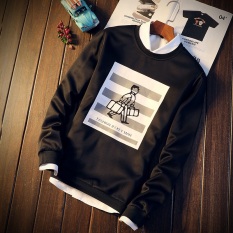 Kaos Pria Baju Musim Gugur Korea Fashion Style Lengan Panjang Pada (WY08-Hitam)