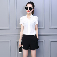 Korea Fashion Style Lengan Pendek Perempuan Baru Baju Dalaman Kemeja Sifon (Putih)