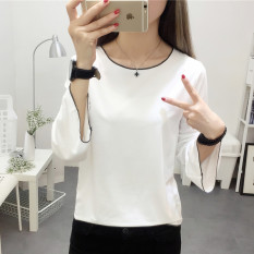 Korea Fashion Style Model Laris Lengan Terompet Lindung Nilai Musim Gugur Perempuan Atasan Lengan Panjang Bottoming Kemeja (Putih) baju wanita baju atasan kemeja wanita