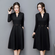 Korea Fashion Style Model Musim Semi Dan Musim Gugur Baru Perempuan Gaun (Hitam) baju wanita dress wanita Gaun wanita