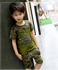 Korea Fashion Style Musim Panas Anak-anak Anak Laki-laki Di Busana Anak-anak (Hijau Tentara Warna)