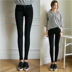 Korea Modis Gaya Musim Panas Siswa Pinggang Tinggi Celana Jeans (Hitam Hitam Polos) baju Wanita Celana Wanita Celana Jeans Wanita