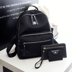 Korea Fashion Style Oxford kain perempuan tas sekolah tas ransel (Hitam tiga potong)
