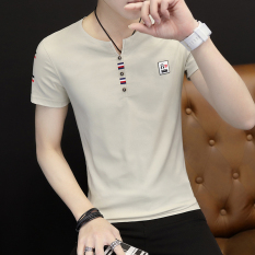 Korea Fashion Style Pada V-neck Lengan Pendek Baju Dalaman Musim Panas Lengan Pendek T-shirt (Coklat Muda Warna)