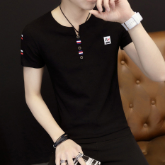 Korea Fashion Style Pada V-neck Lengan Pendek Baju Dalaman Musim Panas Lengan Pendek T-shirt (Hitam) baju atasan kaos pria kemeja pria