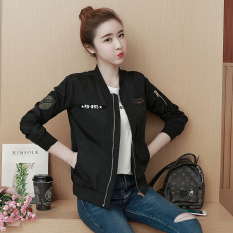 Korea Fashion Style Perempuan Baru Yard Besar Jaket Bomber Bisbol Jas (Hitam) baju wanita jaket wanita