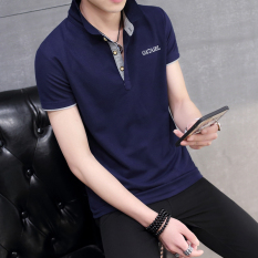 Lengan Pendek Baju Kaos Pria Pemuda Versi Korea Membentuk Tubuh Kerah Turndown Polo Shirt Musim Panas