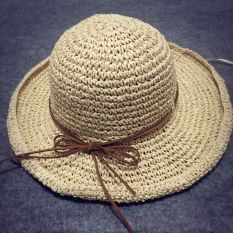 Korea Modis Gaya Rafi Rumput Rajut Anyaman Topi Pantai Topi Jerami (Warna Beras)