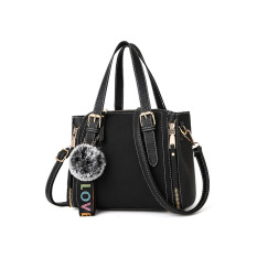 Korea Fashion Style Resleting Ganda Gesper Sabuk Kulit Tas Bucket Tas Bahu (Hitam)