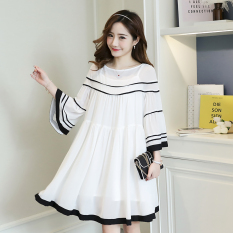 Korea Fashion Style Sifon Model Trendi Baru Baju Hamil Baju Hamil Gaun (Putih)