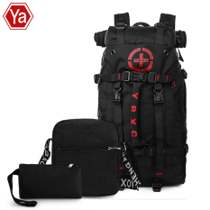 Korea Fashion Style Multifungsi Kapasitas Besar Luar Rumah Perjalanan Tas Tas Ransel (Hitam tiga potong)