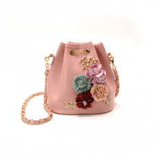 Korea Fashion Style Tali Serut Stiker Bunga Jinjing Sabuk Tas Bahu Dengan Satu Tali Messenger Tas Tas Wanita Ember Tas (Merah Muda Warna) Tas Tas Wanita Tas Selempang Wanita Tas Mini Wanita