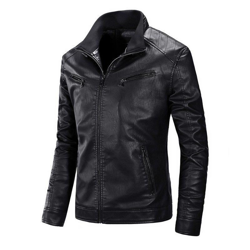 Korea Modis Gaya Tambah Beludru Pria Ramping Jaket Sepeda Motor Baju Kulit (Hitam)