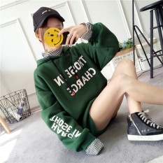 Korea Fashion Style Tambah Beludru SMA Siswa Longgar Kaos Sweater (Hijau)