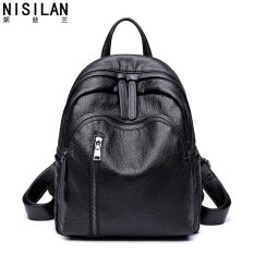 Korea Fashion Style Wanita Perjalanan Tas Ransel Kulit Lembut Tas Ransel (Hitam Gelembung Pola Besar)