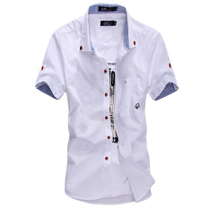 Korea Fashion Style Warna Solid Laki-laki Bagian Tipis Lengan Pendek Kemeja Lengan Pendek Kemeja (Putih)