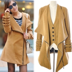 Fashion Wanita Korea Stylish Wol Bulu Unta Hem Tidak Teratur Lebih Tahan Dr Mantel Jaket