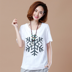 Kaos Korea Modis Gaya Atasan Katun Katun Wanita (Kepingan Salju Model Putih)