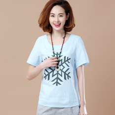 Kaos Korea Fashion Style Atasan Katun Katun Wanita (Model kepingan salju biru muda)