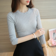 Switer Wanita Lengan Panjang Gaya Korea (Abu-abu terang) baju wanita baju atasan kemeja wanita