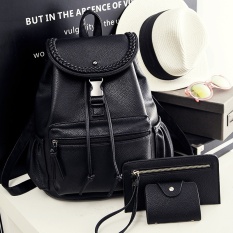 Tas Ransel Wanita Gaya Sekolahan Versi Korea (Hitam tiga potong)