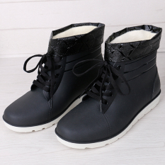Korea Selatan And Jepang Pria Renda Sepatu Bot Hujan (Hitam (Kulit Mulut Tambah Beludru Versi))