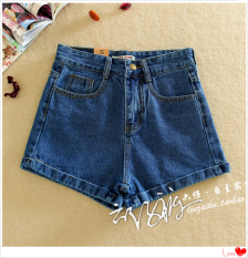 Korea Selatan Highwaist Pinggiran Digulung AA Celana Panas Wanita Longgar Ukuran Besar Membentuk Tubuh Terlihat Langsing Kulot Murid Musim Panas Celana Pendek Denim Pasang