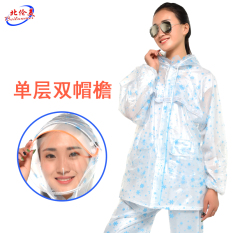 Korea Utara Amerika Transparan Dewasa Pria atau Wanita Jas Hujan Celana Hujan (Warna Dasar Putih Biru Kepingan Salju Lapisan tunggal Ganda Pinggiran Topi)