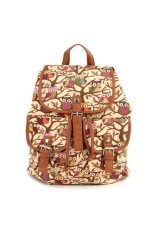 Korea Fashion Owls Pola Kanvas Ransel Tas Sekolah Tas Beige