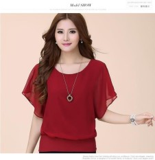 Korea Ukuran Besar Wanita Kelelawar Lengan Sifon Kaus Loose Kaus-Internasional