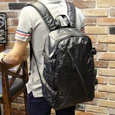 Fashion Pria Korea ransel kulit Laptop kembali paket mahasiswa siswa SMU tas (hitam) - International