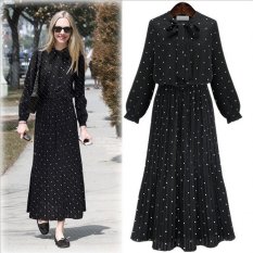 Korea Panjang Lengan Chiffon Wave Point Gaun Pakaian Wanita Pakaian Busty Bohemian Gaun M-XXL-Intl