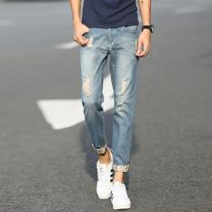 A Korea Vintage Pria Denim Celana Pensil Pria Casual jeans Robek Hpt060-Intl