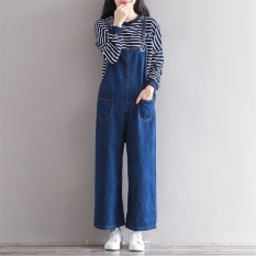Gaya Korea Lebar Kaki Panjang Denim Jumpsuit Wanita Longgar Denim Bib Semua Cocok Celana Celana Kodok Jeans Denim Kesembilan Jumpsuit S Romper-Internasional