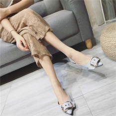 Korea Versi Baru Musim Gugur dan Musim Dingin Menunjuk Casual Casual Single Shoes Wild Metal Buckle Sepatu Menunjukkan Line Paket Warna Pertarungan Di Ujung Sepatu Abu-abu-Intl