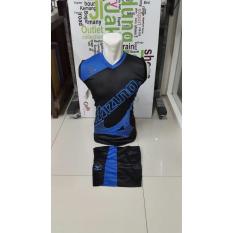 Kostum Singlet Kaos Sepakbola Futsal Volly Takraw Bahan Dryfit M L XL Biru Hitam Plus Celana Pendek 24.6