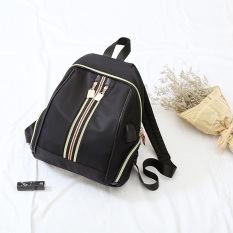Kouzun Kasual Perempuan Baru Kamuflase Perjalanan Tas Ransel Oxford Tas Bahu Kain (Hitam Polos)
