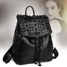 Tas Ransel Wanita Kulit Domba Gaya Korea (Hitam) (Hitam)