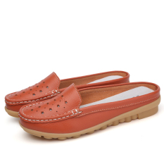 Sepatu Sandal Wanita Kulit Asli Sol Datar Sol Lunak Bagian Ujung Tertutup San (Oranye (berongga 115))