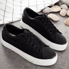 Musim Gugur atau Musim Dingin Kulit Perempuan Sol Tebal Korea Modis Gaya Kasual Sepatu Sepatu Kets Putih (Hitam)