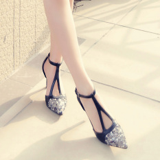 Kulit Semi Dan Berongga Menunjuk Sepatu Heels (Hitam (Rajut Produksi Sepatu Berlian Sepatu!))