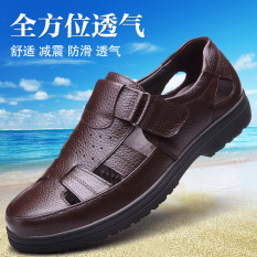 Sepatu Crocs Pria Kulit Asli Ujung Bulat Bersirkulasi Udara Anti Selip (Coklat) (Coklat)