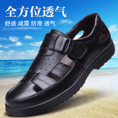 Sepatu Crocs Pria Kulit Asli Ujung Bulat Bersirkulasi Udara Anti Selip (Hitam) (Hitam)