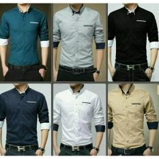 Kumpulan Baju Kemeja Pria Basik Slim Fit Polos Putih Navy Maroon Hitam - Hj5k5u