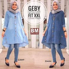 KV Grosir Baju Atasan Murah Geby Long Tunik Bahan Jeans Fit L+ 85